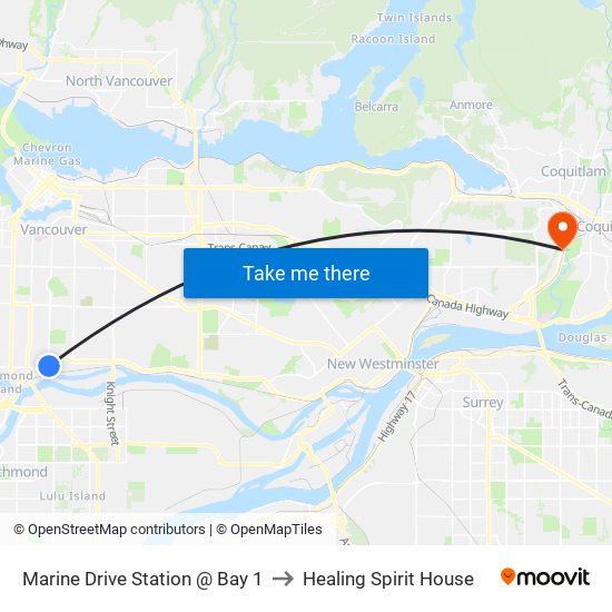 Marine Drive Station @ Bay 1 to Healing Spirit House map