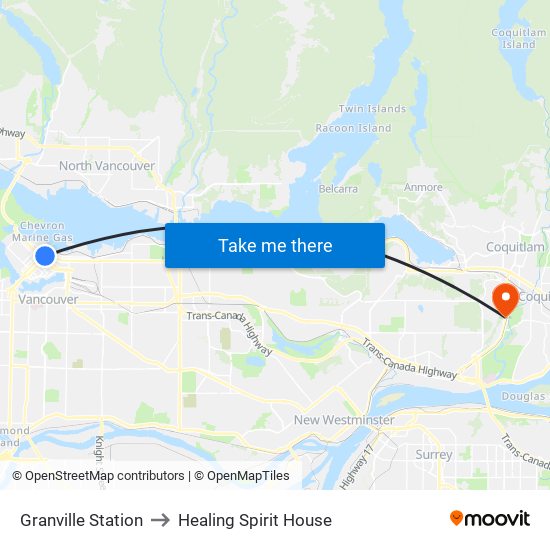 Granville Station to Healing Spirit House map