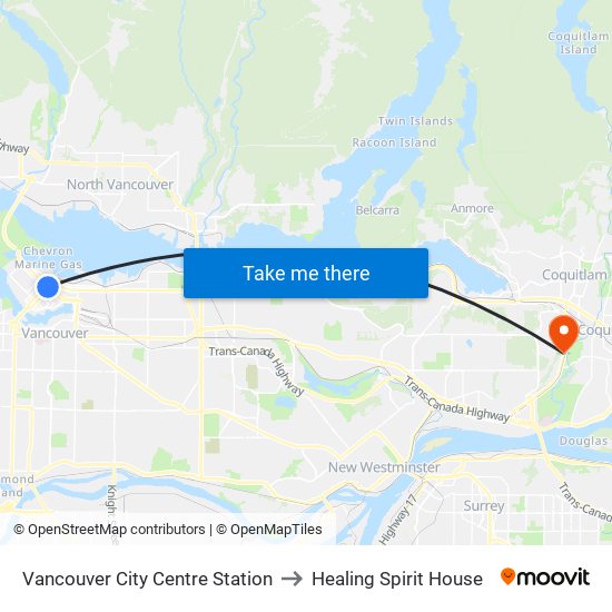 Vancouver City Centre Station to Healing Spirit House map