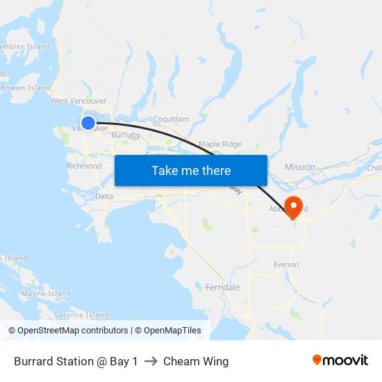 Burrard Station @ Bay 1 to Cheam Wing map