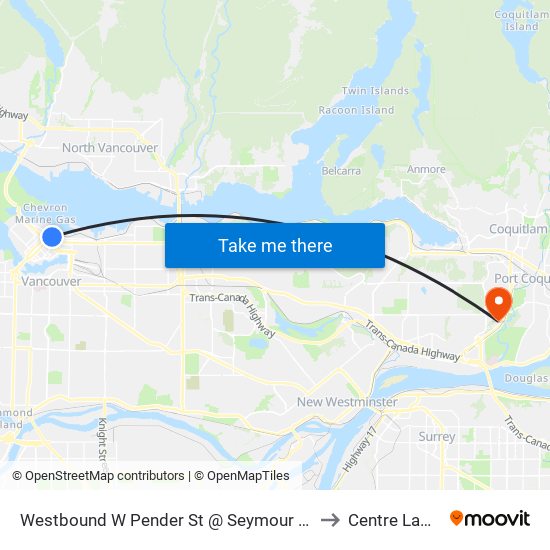 Westbound W Pender St @ Seymour St to Centre Lawn map