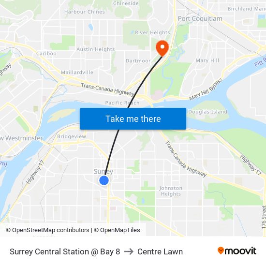 Surrey Central Station @ Bay 8 to Centre Lawn map