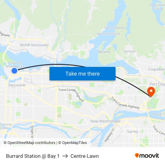 Burrard Station @ Bay 1 to Centre Lawn map