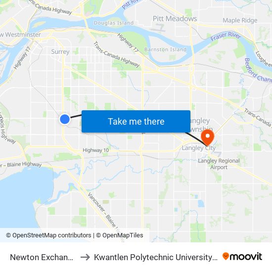 Newton Exchange @ Bay 4 to Kwantlen Polytechnic University - Langley Campus map