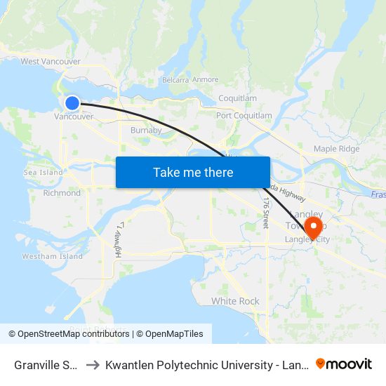 Granville Station to Kwantlen Polytechnic University - Langley Campus map