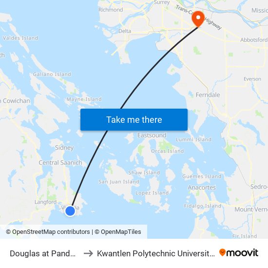 Douglas at Pandora - City Hall to Kwantlen Polytechnic University - Langley Campus map