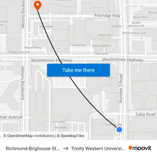 Richmond-Brighouse Station @ Bay 5 to Trinity Western University - Richmond map