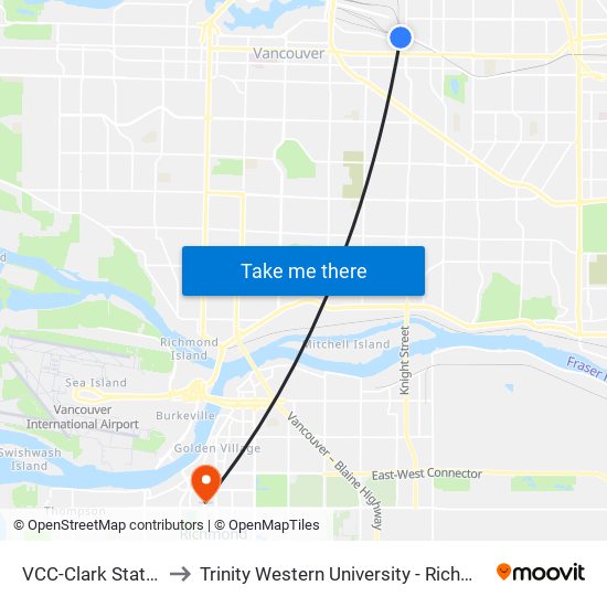 VCC-Clark Station to Trinity Western University - Richmond map
