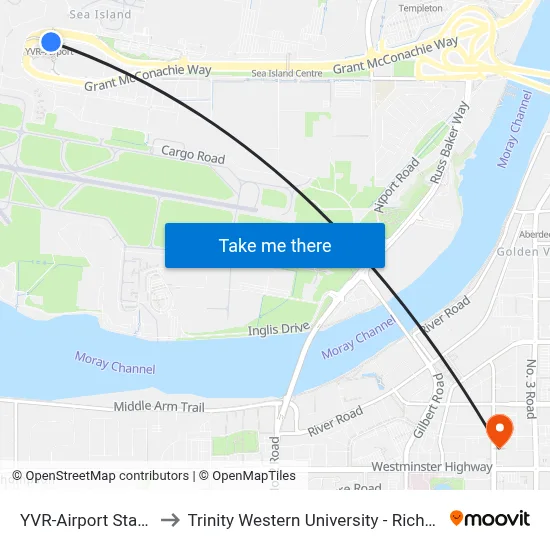 YVR-Airport Station to Trinity Western University - Richmond map
