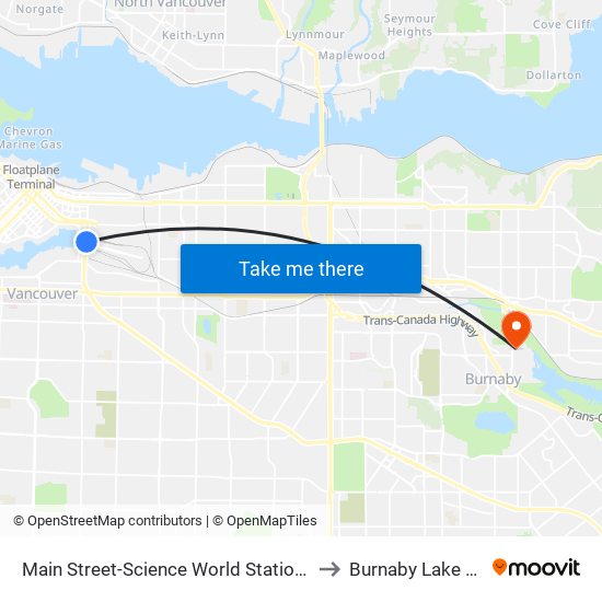 Main Street-Science World Station @ Bay 1 to Burnaby Lake Arena map