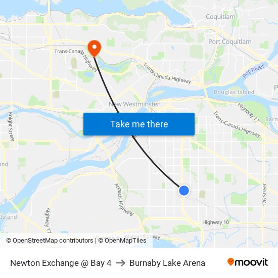 Newton Exchange @ Bay 4 to Burnaby Lake Arena map