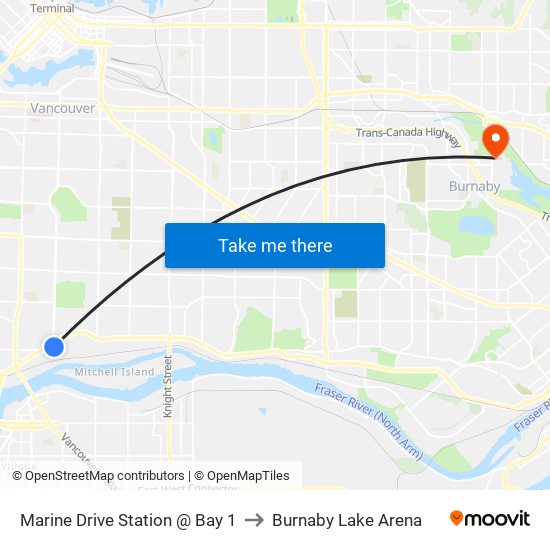 Marine Drive Station @ Bay 1 to Burnaby Lake Arena map