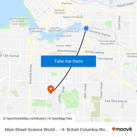 Main Street-Science World Station @ Bay 1 to British Columbia Women's Hospital map