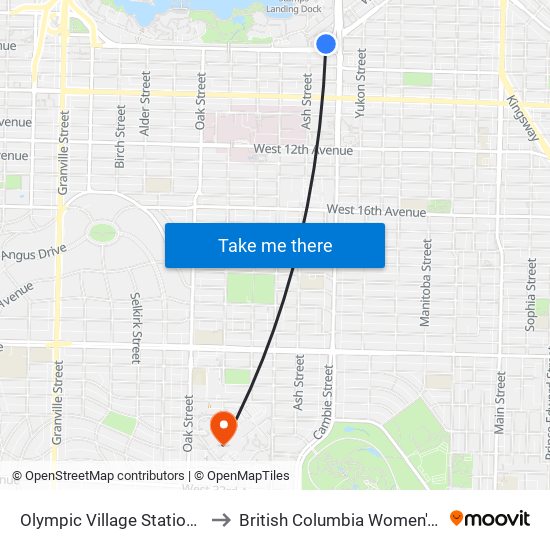 Olympic Village Station @ Bay 1 to British Columbia Women's Hospital map