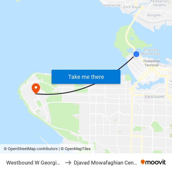 Westbound W Georgia St @ Denman St to Djavad Mowafaghian Centre For Brain Health map