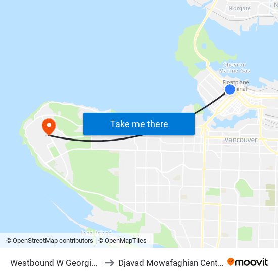Westbound W Georgia St @ Burrard St to Djavad Mowafaghian Centre For Brain Health map