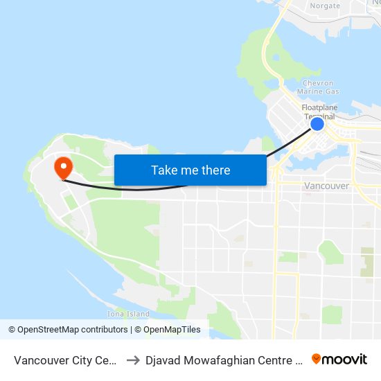 Vancouver City Centre Station to Djavad Mowafaghian Centre For Brain Health map