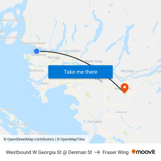 Westbound W Georgia St @ Denman St to Fraser Wing map