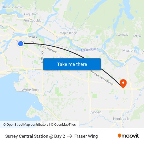 Surrey Central Station @ Bay 2 to Fraser Wing map