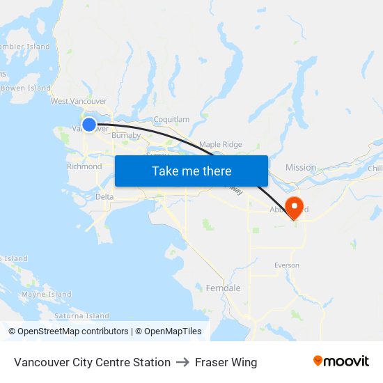 Vancouver City Centre Station to Fraser Wing map