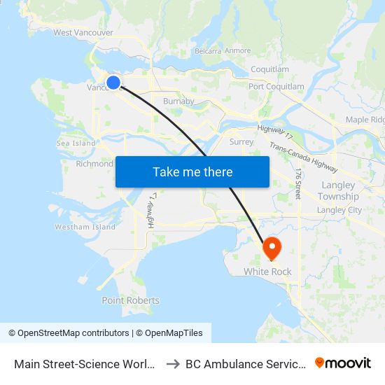 Main Street-Science World Station @ Bay 1 to BC Ambulance Service - Station 254 map