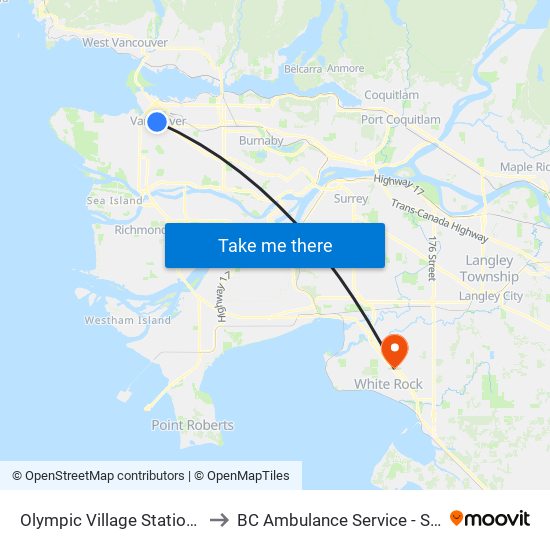 Olympic Village Station @ Bay 1 to BC Ambulance Service - Station 254 map