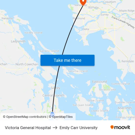 Victoria General Hospital to Emily Carr University map