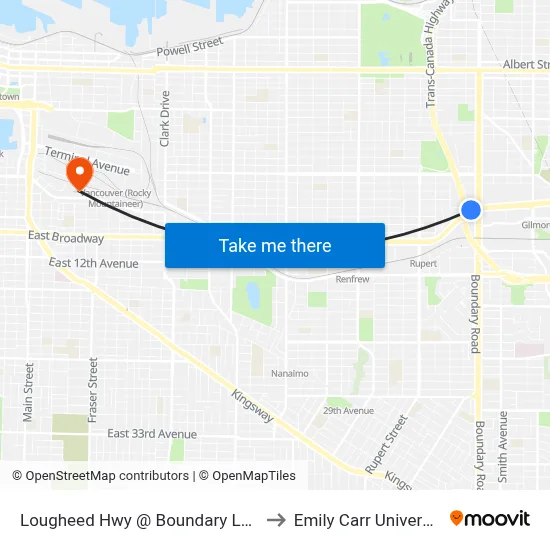 Lougheed Hwy @ Boundary Loop to Emily Carr University map