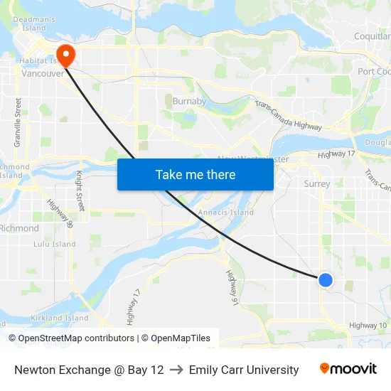 Newton Exchange @ Bay 12 to Emily Carr University map