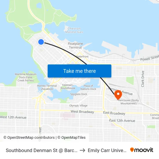 Southbound Denman St @ Barclay St to Emily Carr University map