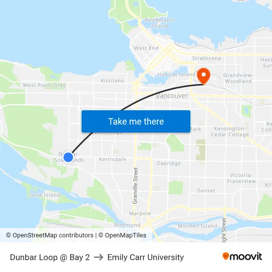 Dunbar Loop @ Bay 2 to Emily Carr University map
