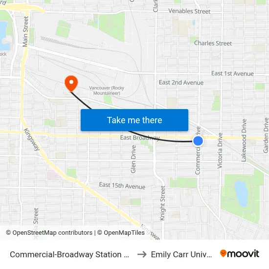 Commercial-Broadway Station @ Bay 2 to Emily Carr University map