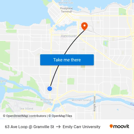 63 Ave Loop @ Granville St to Emily Carr University map