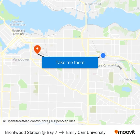 Brentwood Station @ Bay 7 to Emily Carr University map