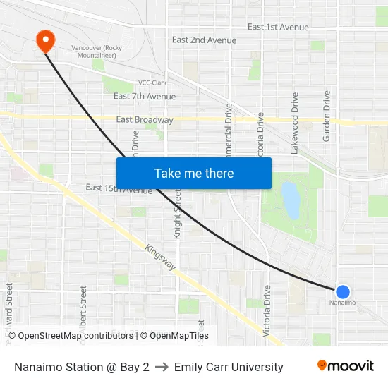 Nanaimo Station @ Bay 2 to Emily Carr University map
