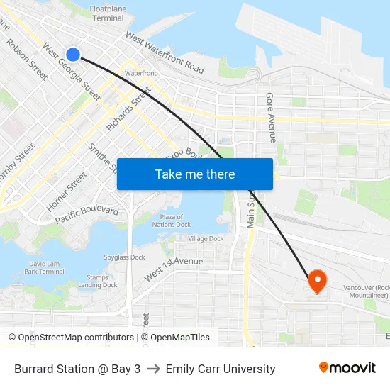 Burrard Station @ Bay 3 to Emily Carr University map