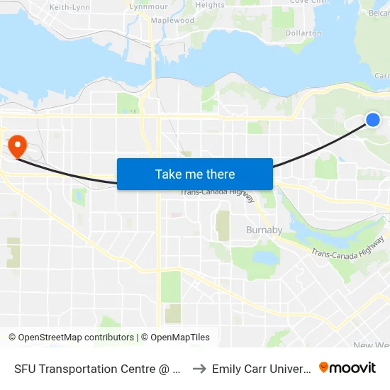 SFU Transportation Centre @ Bay 2 to Emily Carr University map