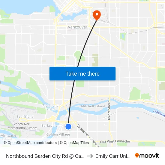 Northbound Garden City Rd @ Capstan Way to Emily Carr University map