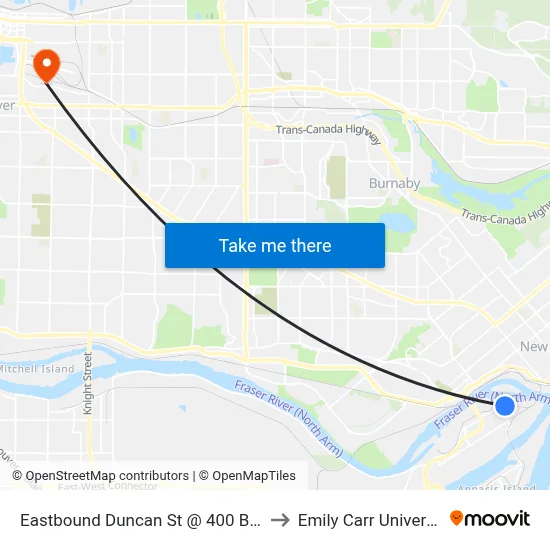 Eastbound Duncan St @ Stanley St to Emily Carr University map