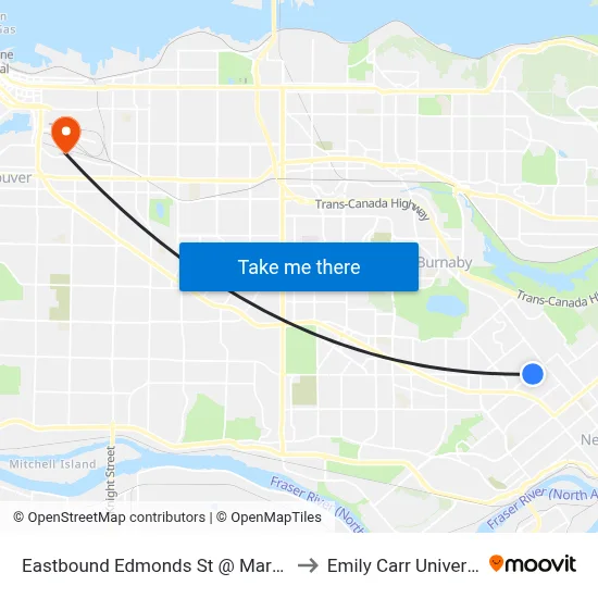 Eastbound Edmonds St @ Mary Ave to Emily Carr University map