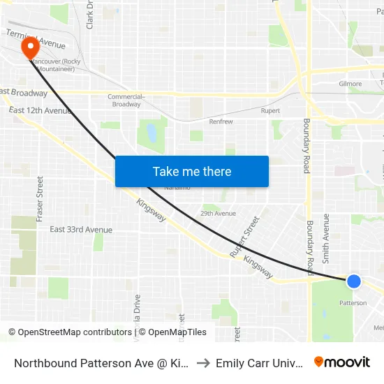 Northbound Patterson Ave @ Kingsway to Emily Carr University map