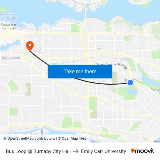 Bus Loop @ Burnaby City Hall to Emily Carr University map