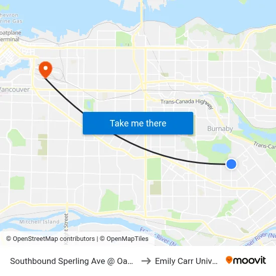 Southbound Sperling Ave @ Oakland St to Emily Carr University map