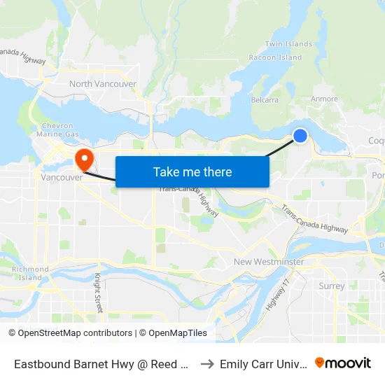 Eastbound Barnet Hwy @ Reed Point Way to Emily Carr University map