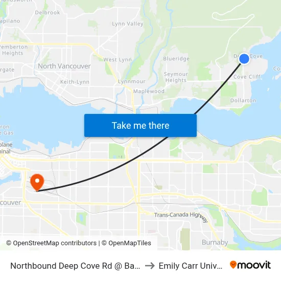 Northbound Deep Cove Rd @ Badger Rd to Emily Carr University map