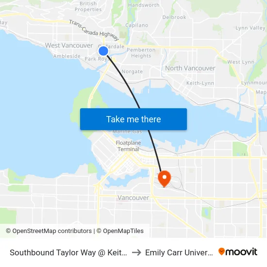 Southbound Taylor Way @ Keith Rd to Emily Carr University map