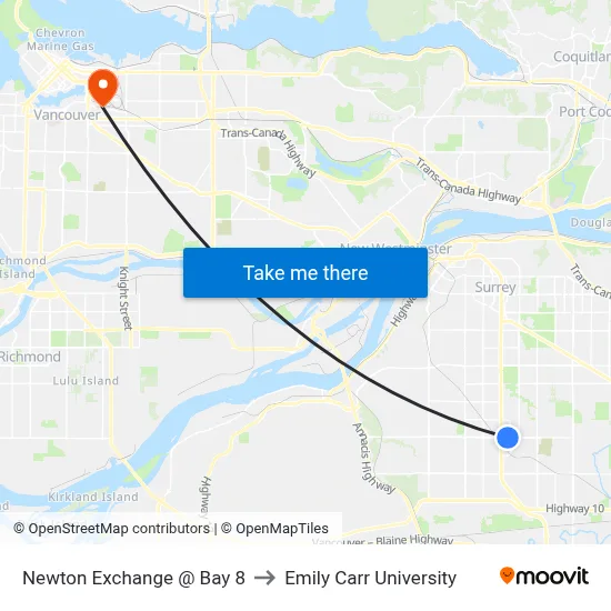 Newton Exchange @ Bay 8 to Emily Carr University map