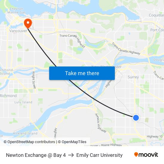 Newton Exchange @ Bay 4 to Emily Carr University map