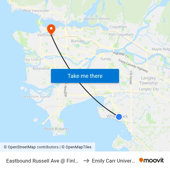Eastbound Russell Ave @ Finlay St to Emily Carr University map