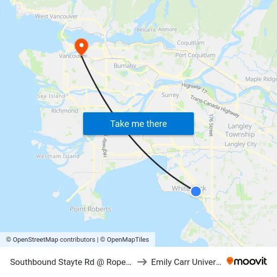 Southbound Stayte Rd @ Roper Ave to Emily Carr University map
